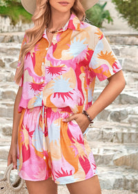 Casual Printed Beach Short Sleeve Tops Lounge Shorts Two Piece Sets