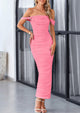 Off The Shoulder Ruched Bodycon Sleeveless Split Maxi Dresses