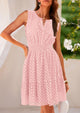 Sleeveless V Neck Eyelet Hollow Out Swing A Line Beach Vacation Dresses