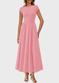 Casual Cap Sleeve Patchwork A Line Flowy Elegant Homecoming Maxi Dress