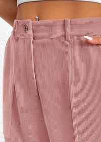 Elastic High Waisted Work Office Corduroy Casual Pants with Pockets