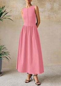 Casual Sleeveless Patchwork Knit Flowy Beach Maxi Dresses