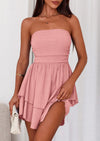 PRETTYGARDEN Women's Summer Strapless Tube Mini Dress Off Shoulder Smocked Ruffle A Line Flowy Short Party Club Dresses