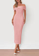 Off The Shoulder Elegant Ribbed Knit Bodycon Wedding Guest Sweater Midi Dresses