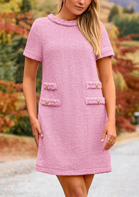 Summer Tweed Crew Neck Short Sleeve A Line Mini Dress