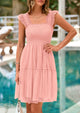 Casual Sleeveless Tulle Ruffle Square Neck Tiered Smocked Wedding Guest Mini Dresses