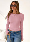PRETTYGARDEN Womens Summer Fall Long Sleeve Shirts Ribbed Knit Fitted Basic Tee Going Out Tops Underscrub Casual Outfits