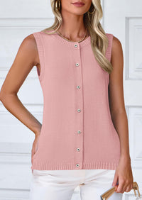 Sleeveless Button Down Business Casual Knit Tank Tops