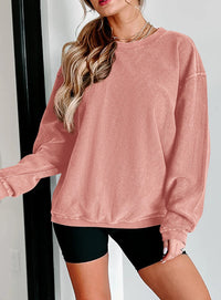 Ribbed Corduroy Crew Neck Long Sleeve Loose Fit Casual Oversized Sweatshirt