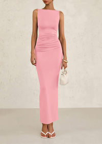 Sleeveless Ruched Bodycon Slit Long Maxi Dresses