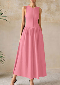Casual Sleeveless Patchwork Knit Flowy Beach Maxi Dresses