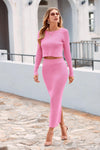 PRETTYGARDEN Women's Spring Fall 2 Piece Sweater Set Rib Knit Long Sleeve Crop Top Maxi Bodycon Skirt Casual Winter Outfits PRETTYGARDEN