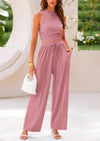 PRETTYGARDEN 2 Piece Sets Sleeveless Tank Ribbed Travel Vacation Lounge Wear Outfits