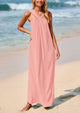 Casual Sleeveless Strappy Loose Flowy Beach Maxi Dress with Pockets