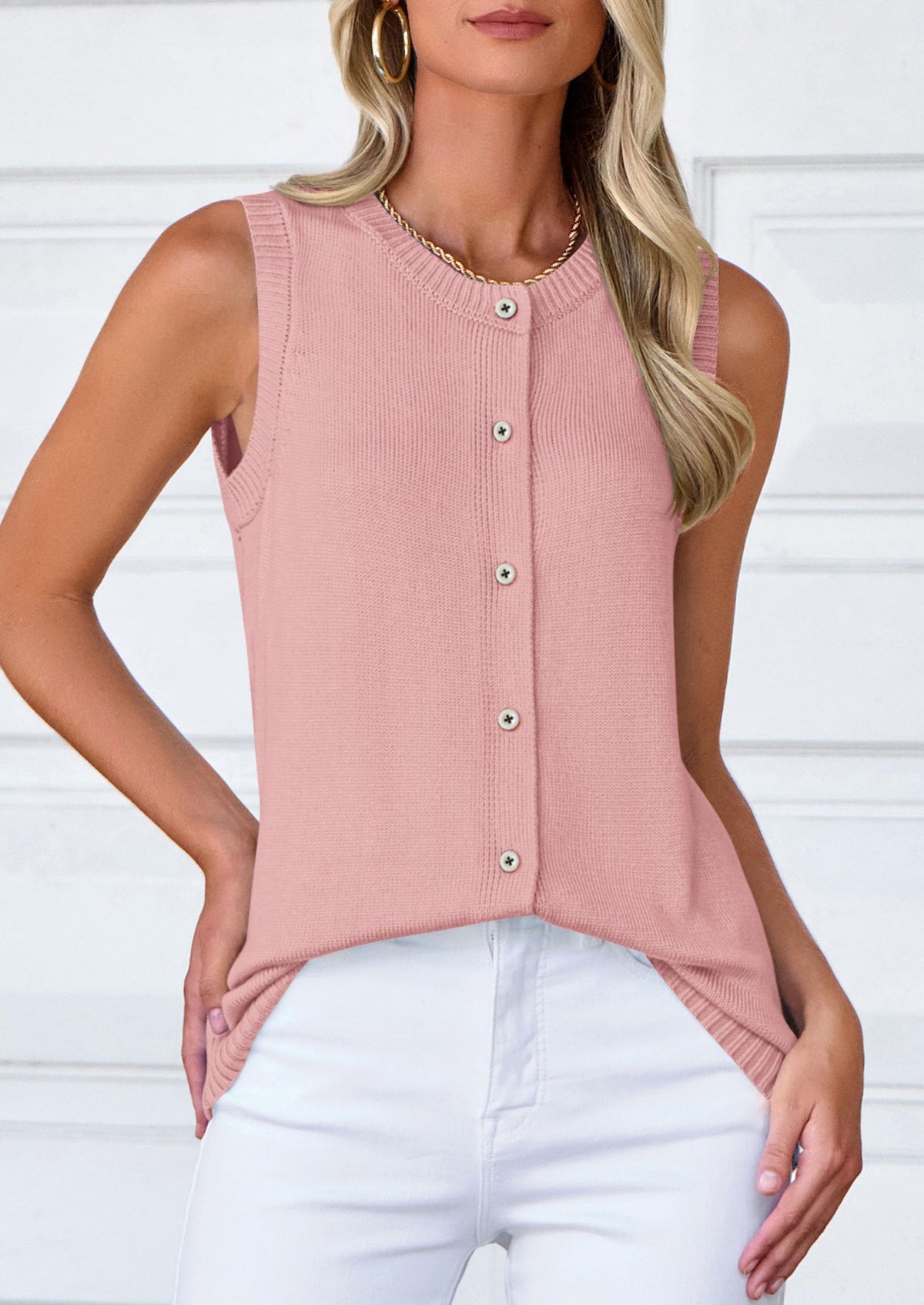 Sleeveless Button Down Business Casual Knit Tank Tops