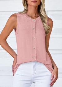 Sleeveless Button Down Business Casual Knit Tank Tops