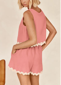 Beach Vacation Cropped Tank Top High Waist Shorts Two Piece Set