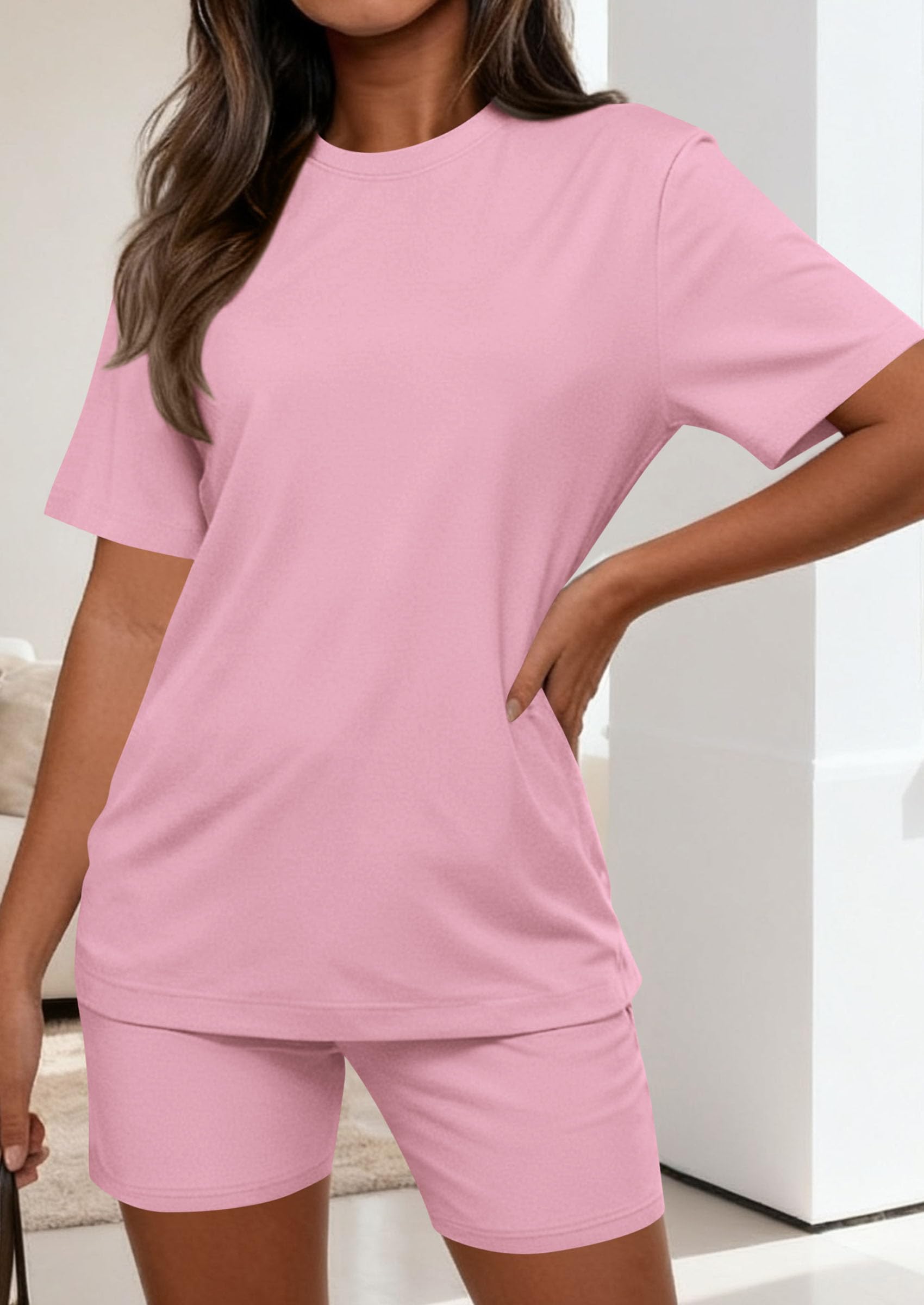 PRETTYGARDEN Women's Two Piece Matching Lounge Sets Summer Casual Tops Short Sleeve Shirts Shorts Travel Airport Outfits PRETTYGARDEN