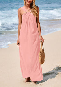 Casual Sleeveless Strappy Loose Flowy Beach Maxi Dress with Pockets
