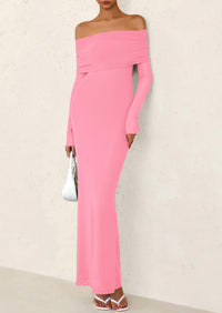 Off The Shoulder Bodycon Long Sleeve Mesh Maxi Dress