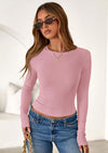 PRETTYGARDEN Womens Summer Fall Long Sleeve Shirts Ribbed Knit Fitted Basic Tee Going Out Tops Underscrub Casual Outfits