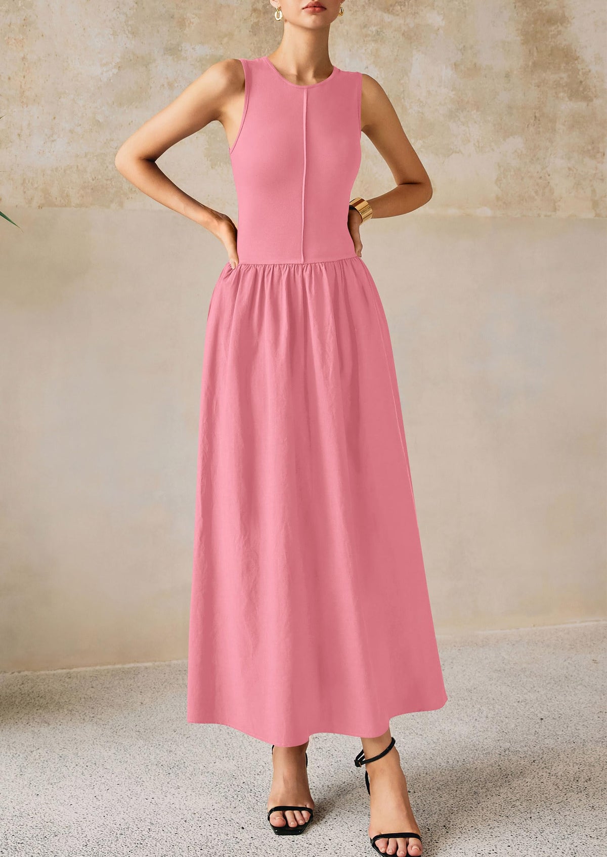 Casual Sleeveless Patchwork Knit Flowy Beach Maxi Dresses