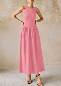 Casual Sleeveless Patchwork Knit Flowy Beach Maxi Dresses