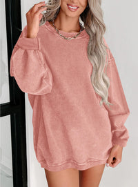 Ribbed Corduroy Crew Neck Long Sleeve Loose Fit Casual Oversized Sweatshirt