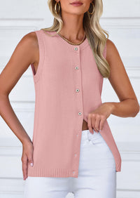 Sleeveless Button Down Business Casual Knit Tank Tops