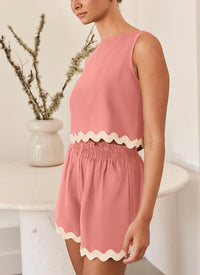 Beach Vacation Cropped Tank Top High Waist Shorts Two Piece Set