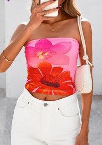 Strapless Mesh Floral Y2K Bandeau Cute Crop Trendy Going Out Tube Tops