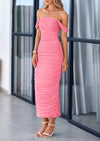 PRETTYGARDEN Womens Off The Shoulder Dress Ruched Bodycon Sleeveless Split Cocktail Party Maxi Dresses