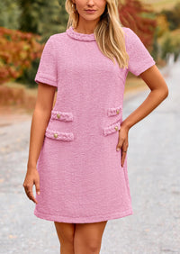 Summer Tweed Crew Neck Short Sleeve A Line Mini Dress