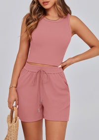 Solid Color Casual Sleeveless Two Piece Sets