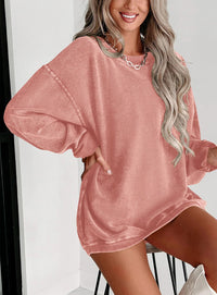 Ribbed Corduroy Crew Neck Long Sleeve Loose Fit Casual Oversized Sweatshirt