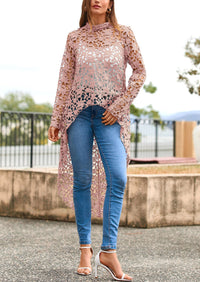 Long Sleeve Round Neck High Low Asymmetrical Irregular Hem Casual Blouse