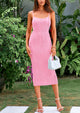Spaghetti Strap Sleeveless Knit Tight Fitted Midi Dresses