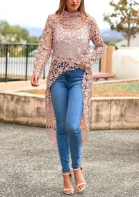 Long Sleeve Round Neck High Low Asymmetrical Irregular Hem Casual Blouse