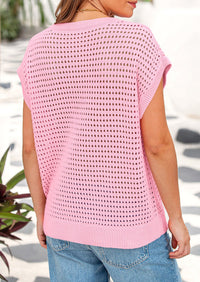 Crochet Cap Sleeve Crew Neck Beach Pullover Cover Ups Shirts