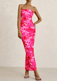 Printed Tube  Strapless Bodycon Sleeveless Maxi Dress