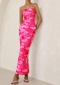 Printed Tube  Strapless Bodycon Sleeveless Maxi Dress