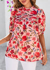 PRETTYGARDEN Floral Tops for Women Blouses Dressy Casual Summer Trendy Outfits Boho Pleated Short Sleeve Shirts