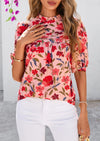 PRETTYGARDEN Floral Tops for Women Blouses Dressy Casual Summer Trendy Outfits Boho Pleated Short Sleeve Shirts