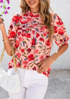 PRETTYGARDEN Floral Tops for Women Blouses Dressy Casual Summer Trendy Outfits Boho Pleated Short Sleeve Shirts