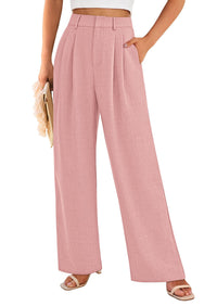 Elastic High Waisted Straight Leg Business Trousers Slacks With Pockets