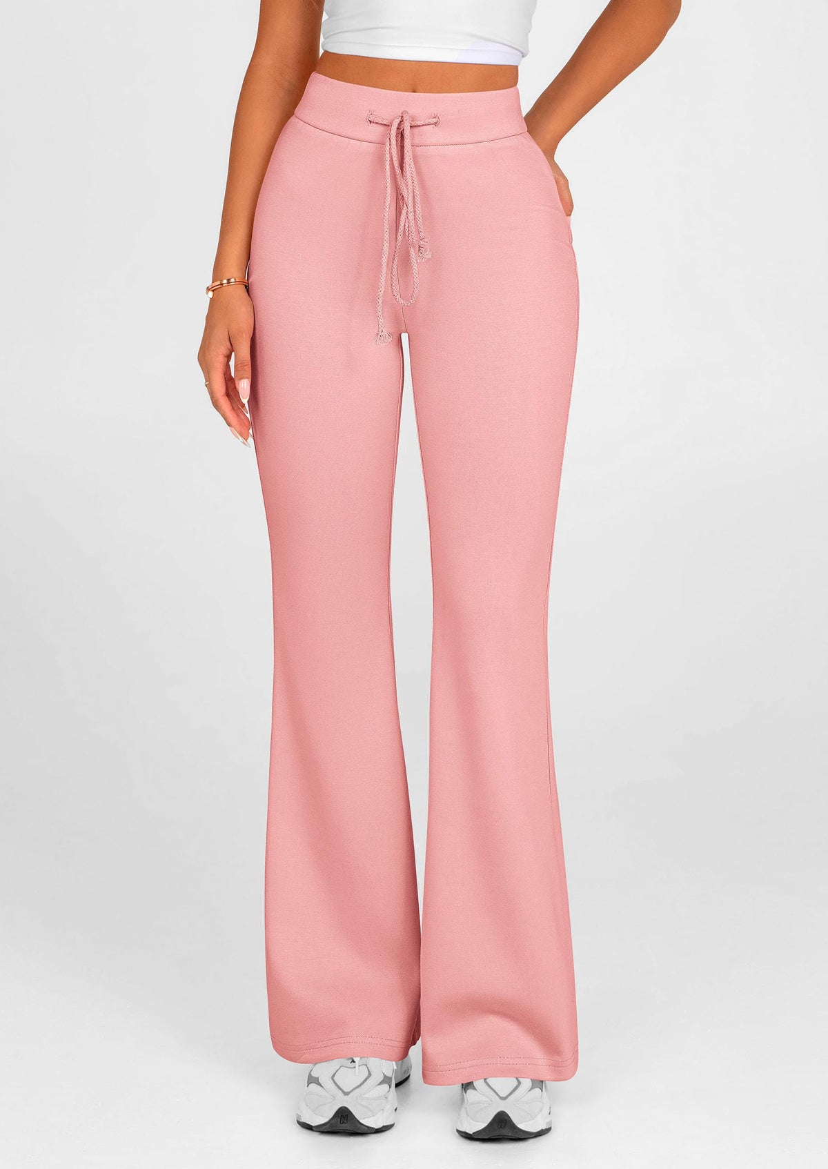 Elastic High-Waisted Drawstring Casual Flare Pants