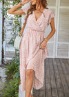 PRETTYGARDEN Women Floral Boho V Neck Ruffle Wedding Guest Maxi Dresses