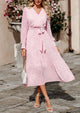 Long Sleeve V Neck Ruffle Belted Boho Dresses