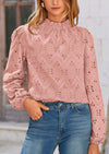 PRETTYGARDEN Womens Tops Dressy Casual Spring Long Sleeve Shirts Embroidered Eyelet Blouses Going Out Outfits