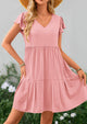 Casual Cap Sleeve V Neck Tiered Ruffle Swing A Line Dresses